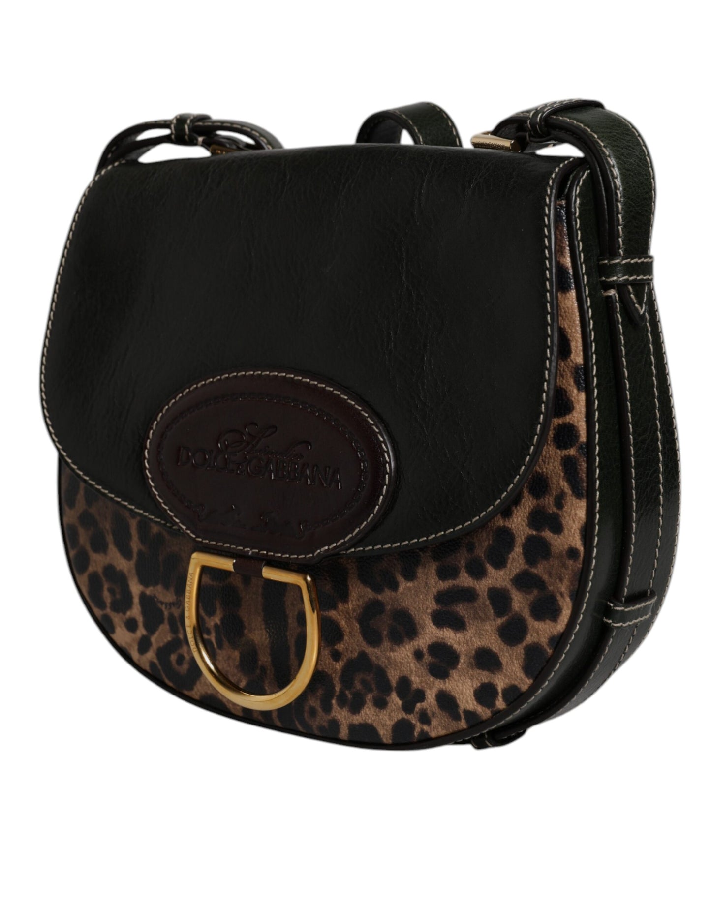 Sac à bandoulière en cuir léopard noir et marron Dolce &amp; Gabbana