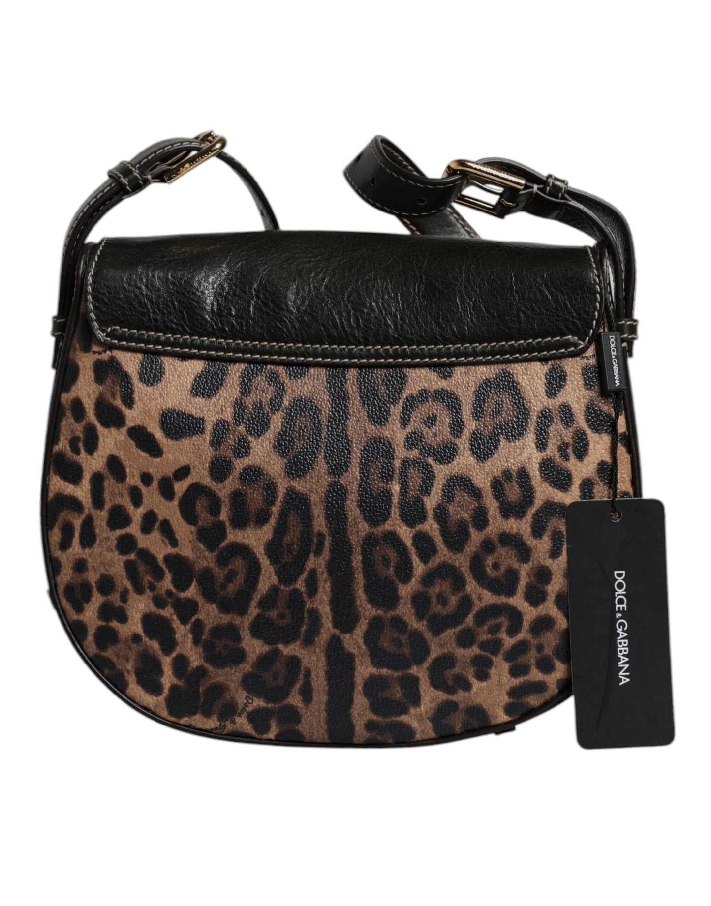 Sac à bandoulière en cuir léopard noir et marron Dolce &amp; Gabbana