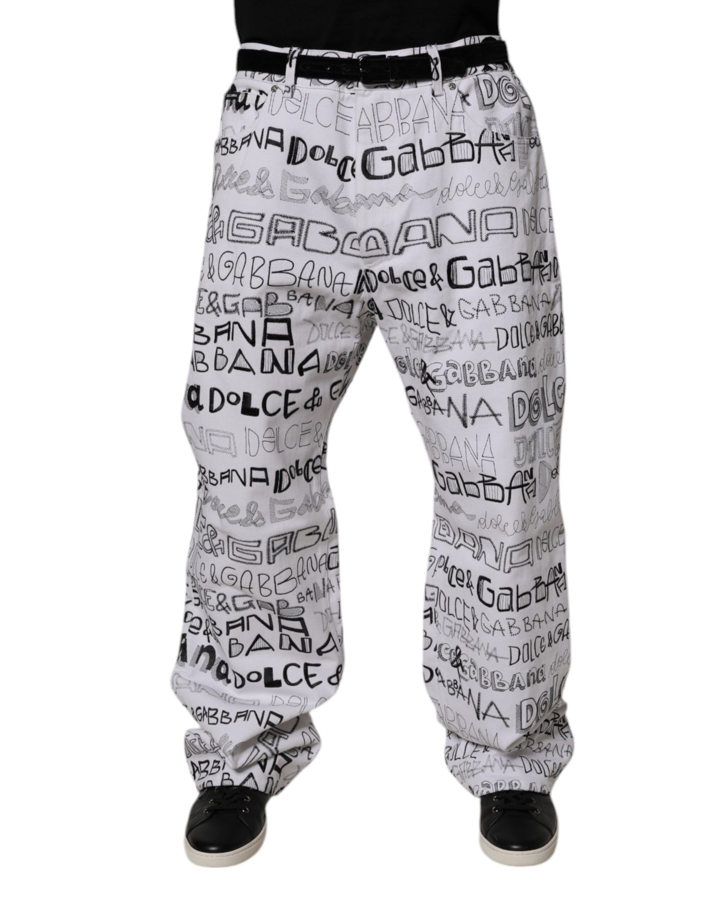 Dolce & Gabbana White Logo Print Straight Men Denim Jeans
