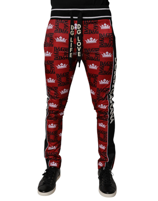 Dolce & Gabbana Red Crown Logo Monogram Men Sweatpants Pants