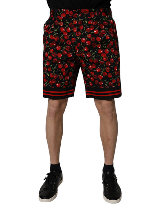 Dolce & Gabbana Black Red Cherry Print Bermuda Cotton Shorts