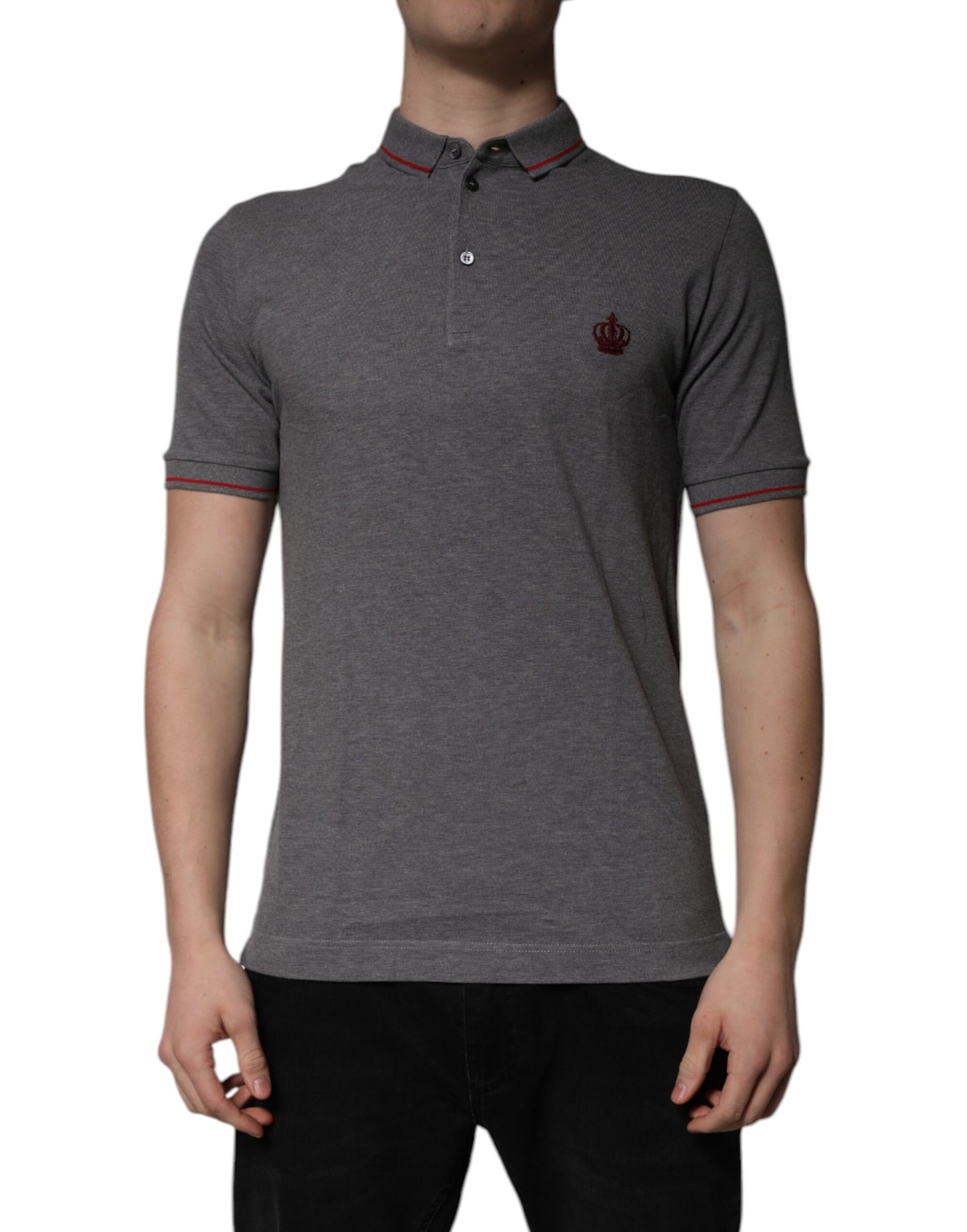 Dolce & Gabbana Gray Cotton Crown Collared Polo T-shirt
