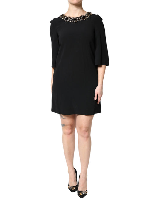 Mini-robe noire à col rond ornée de cristaux Dolce &amp; Gabbana