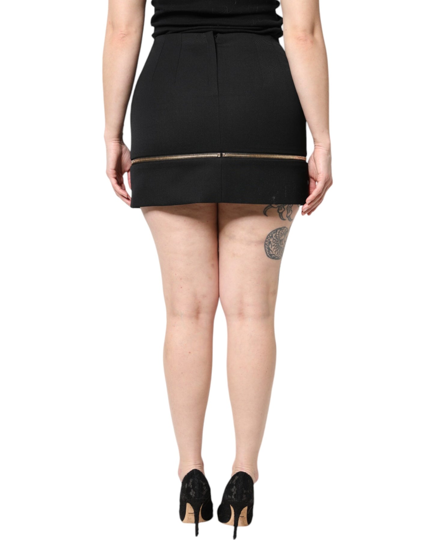 Mini-jupe taille haute en laine vierge noire Dolce &amp; Gabbana