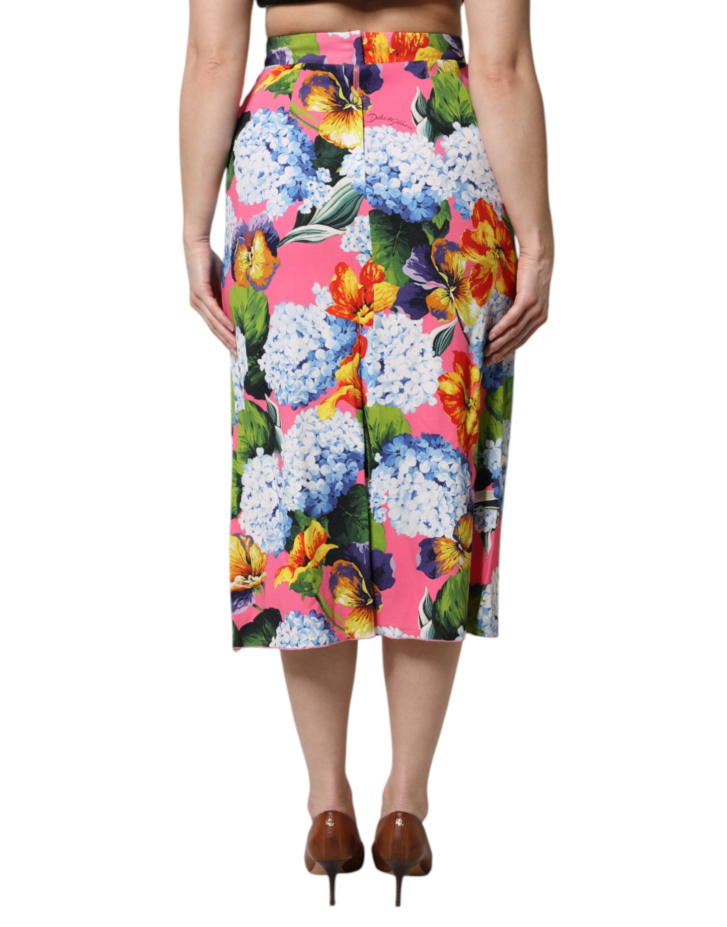 Jupe midi taille haute à imprimé floral multicolore Dolce &amp; Gabbana