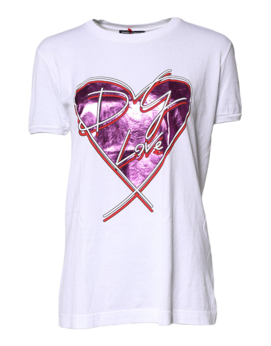 Dolce &amp; Gabbana – Weißes bedrucktes T-Shirt aus Baumwolle mit Rundhalsausschnitt