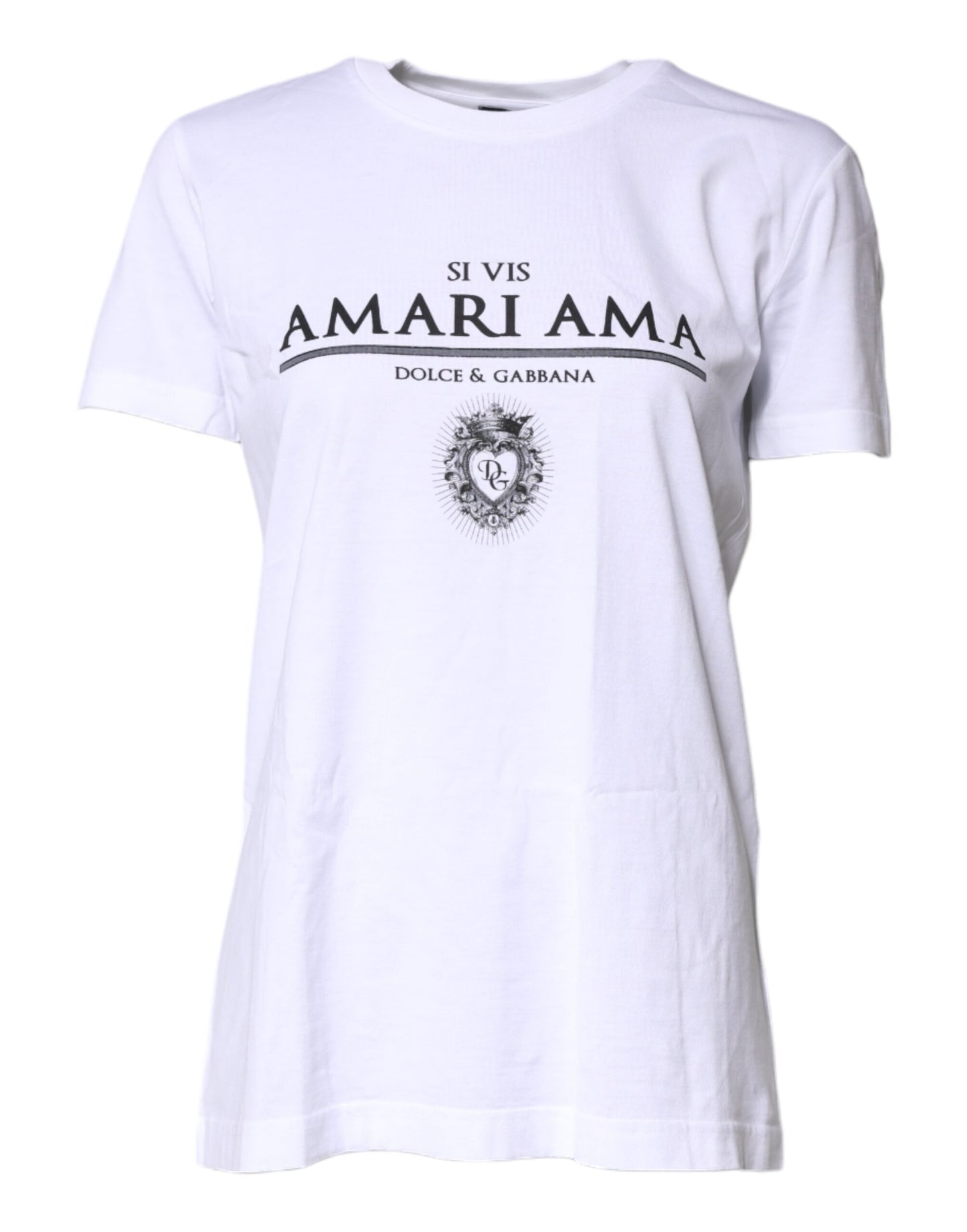 Dolce &amp; Gabbana – Weißes, bedrucktes T-Shirt mit Rundhalsausschnitt aus Baumwolle