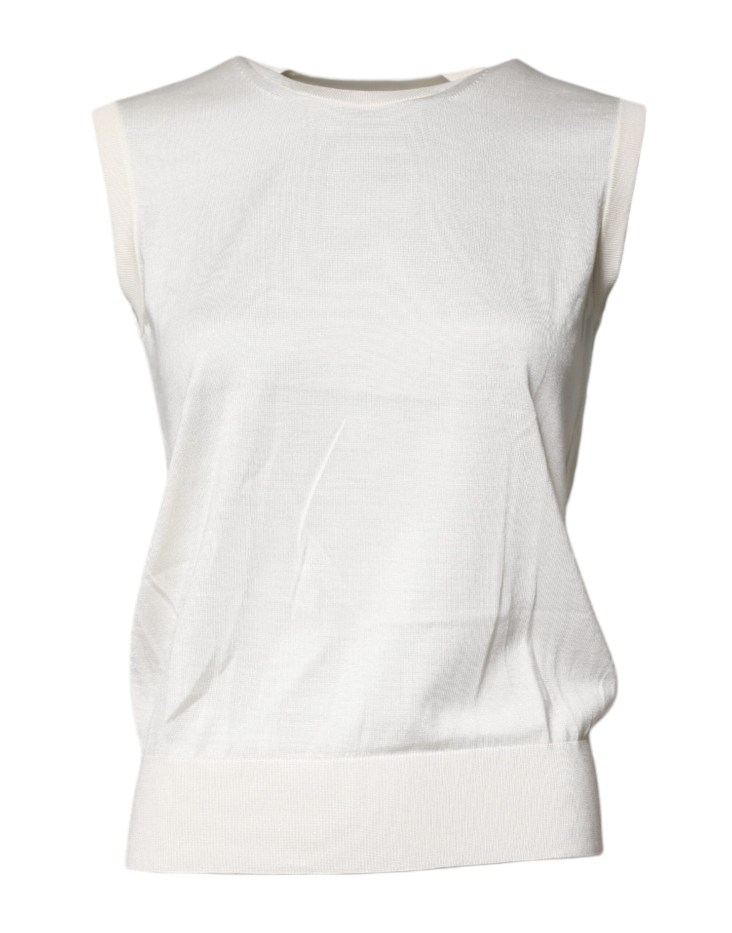 Débardeur col rond sans manches en soie crème Dolce &amp; Gabbana