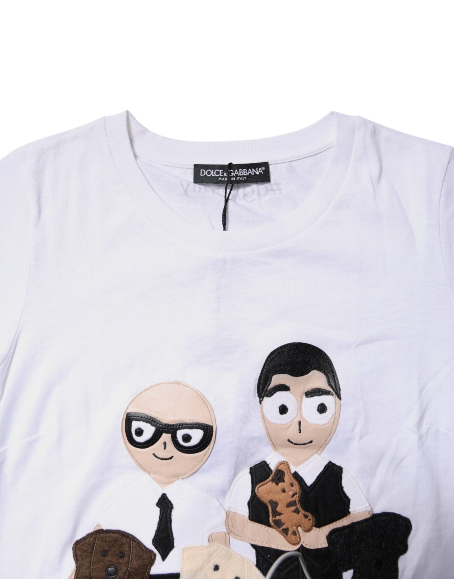 Dolce &amp; Gabbana Weißes Baumwoll-T-Shirt mit #DGFAMILY-Stickerei