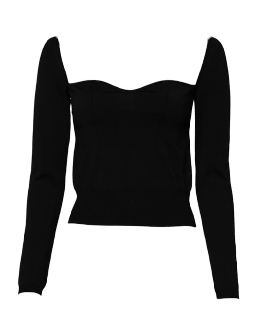 Pull noir à manches longues et encolure carrée Dolce &amp; Gabbana