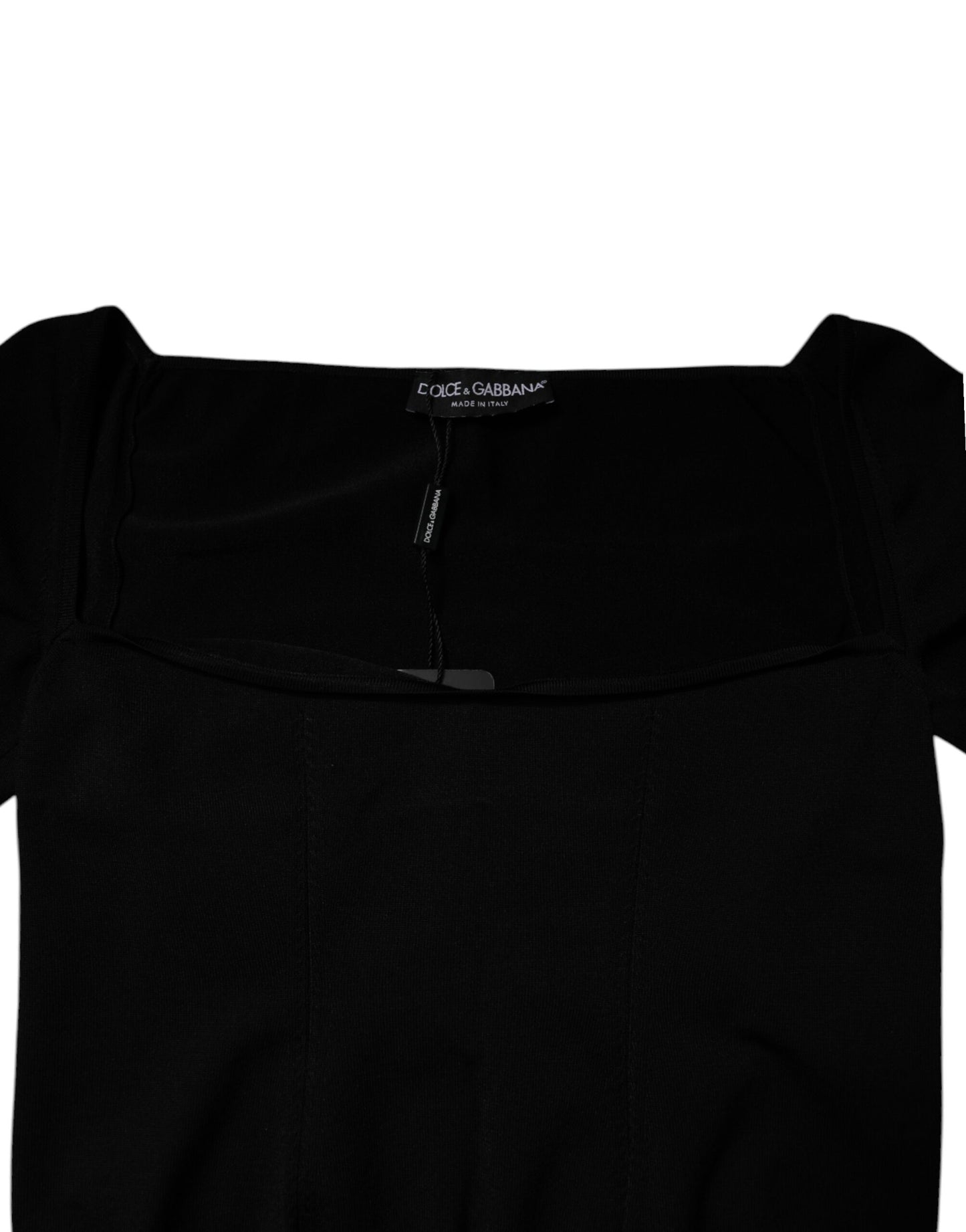Pull noir à manches longues et encolure carrée Dolce &amp; Gabbana