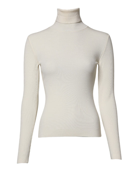 Pull slim à col roulé et manches longues crème Dolce &amp; Gabbana