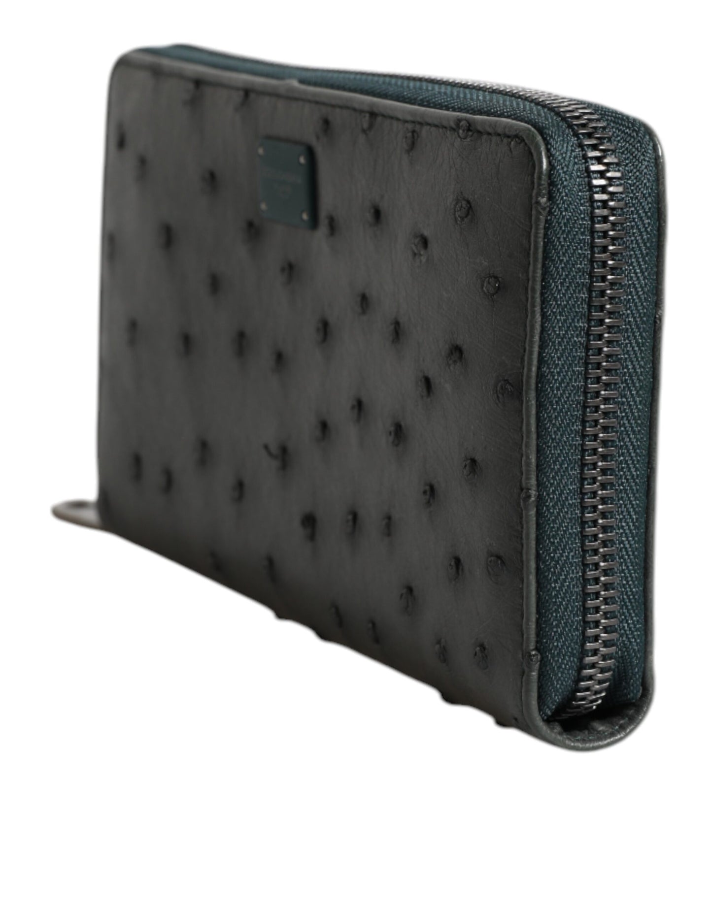 Dolce & Gabbana Green Ostrich Logo Plaque Zip Around Continental Wallet