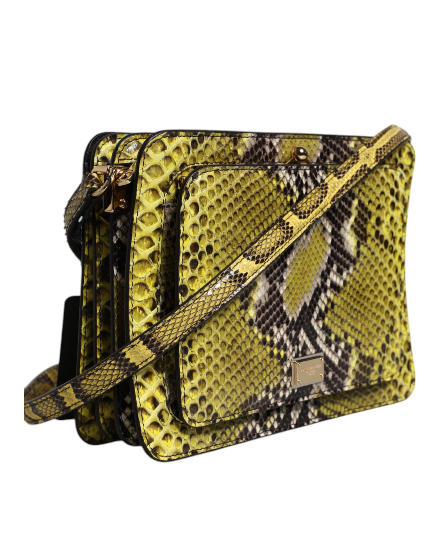 Pochette bandoulière en cuir exotique vert Dolce &amp; Gabbana DG Plaque