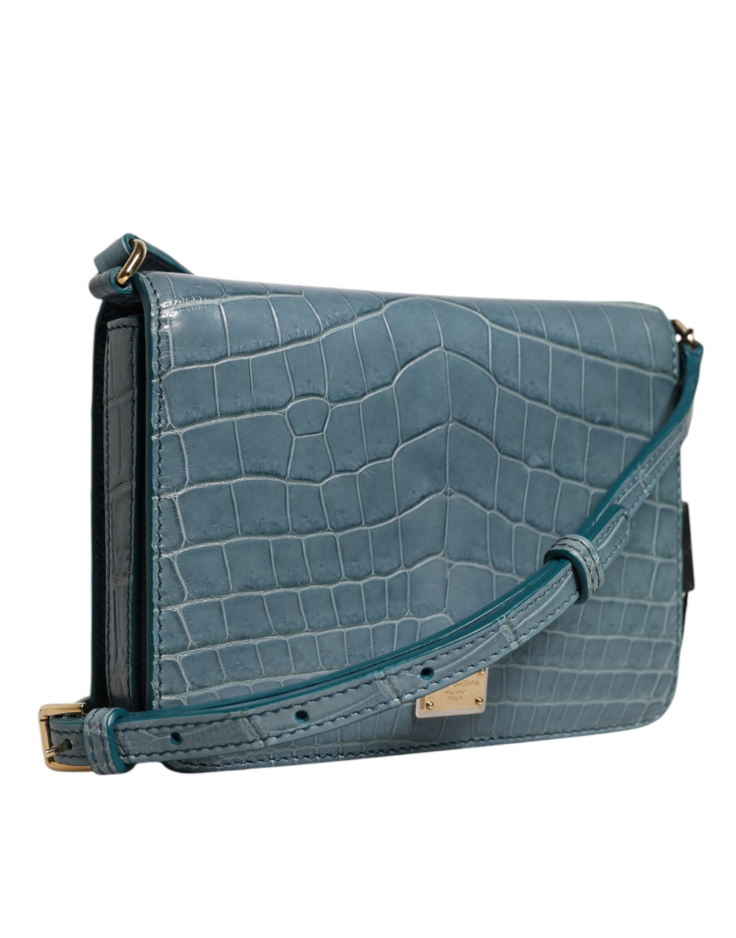 Mini sac bandoulière Dolce &amp; Gabbana en cuir exotique vert DG Plaque