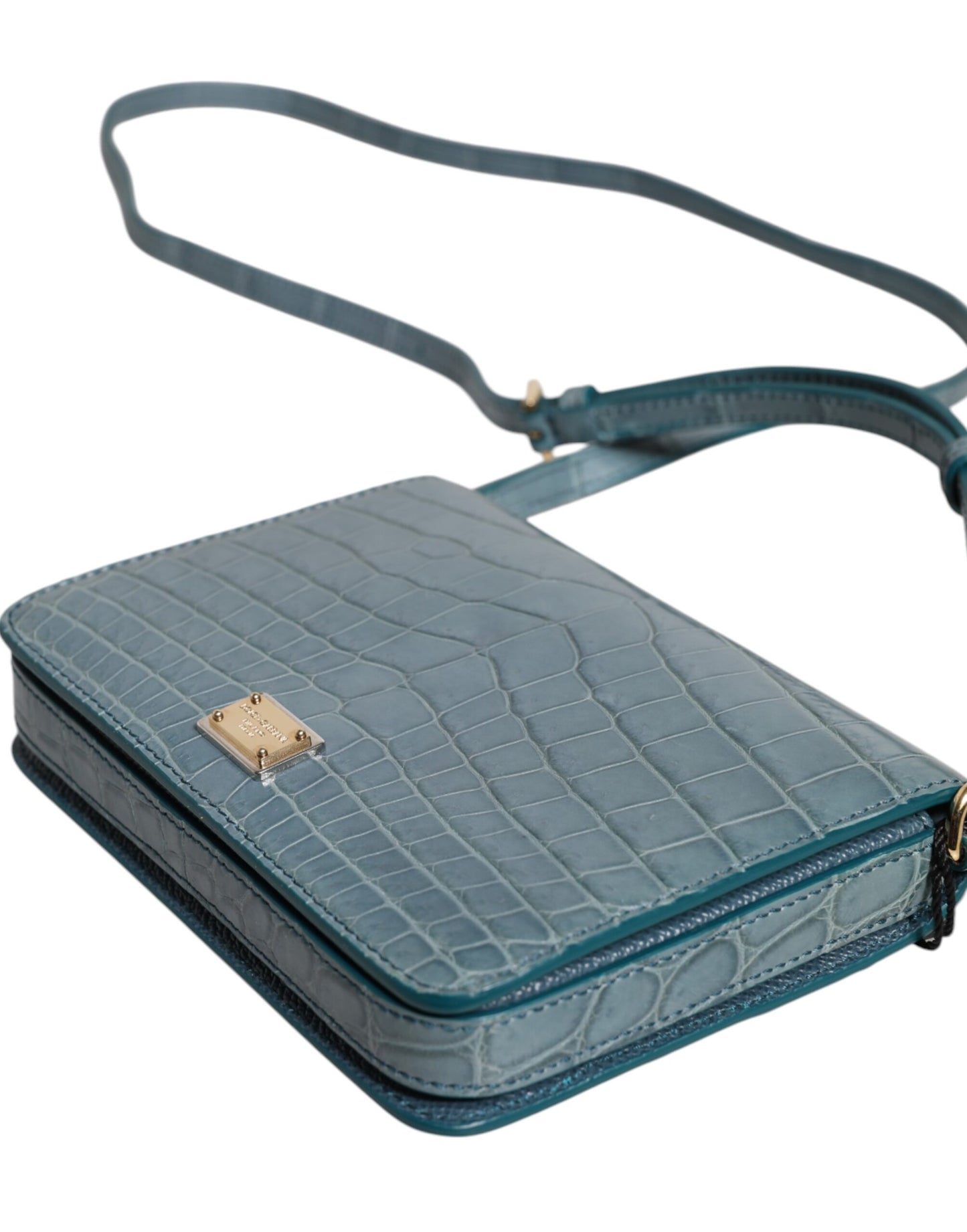 Mini sac bandoulière Dolce &amp; Gabbana en cuir exotique vert DG Plaque