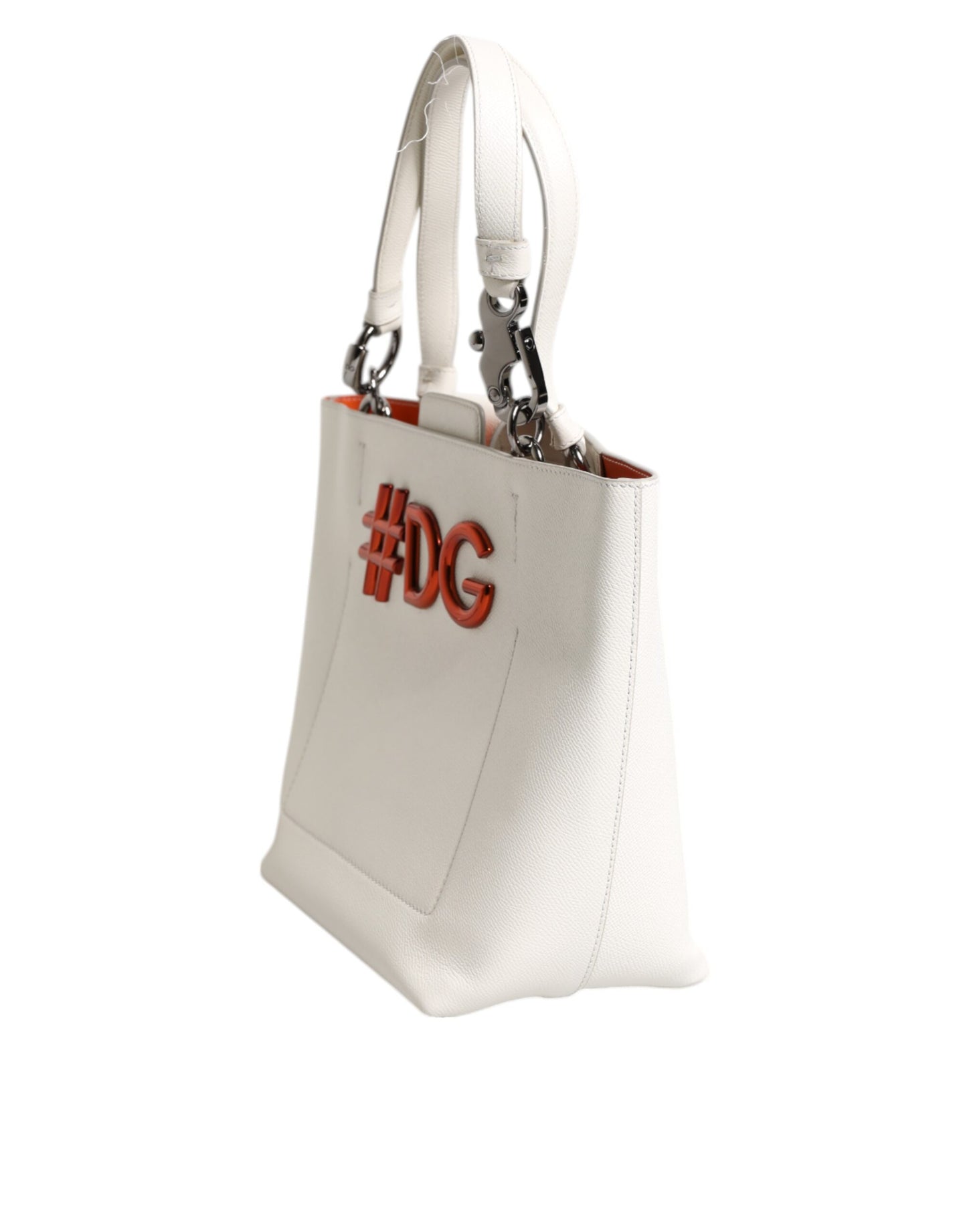 Dolce & Gabbana White Leather #DG BEATRICE Top Handle Tote Bag