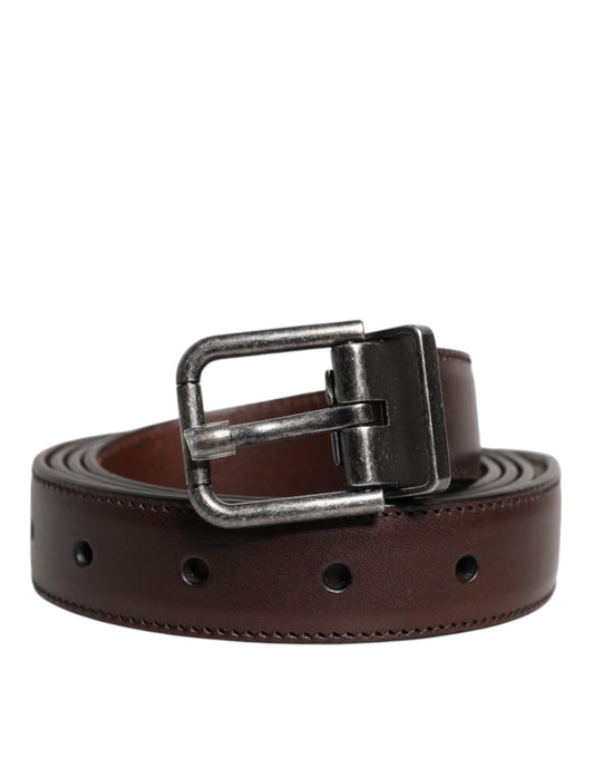 Dolce & Gabbana Brown Leather Silver Metal Buckle Belt