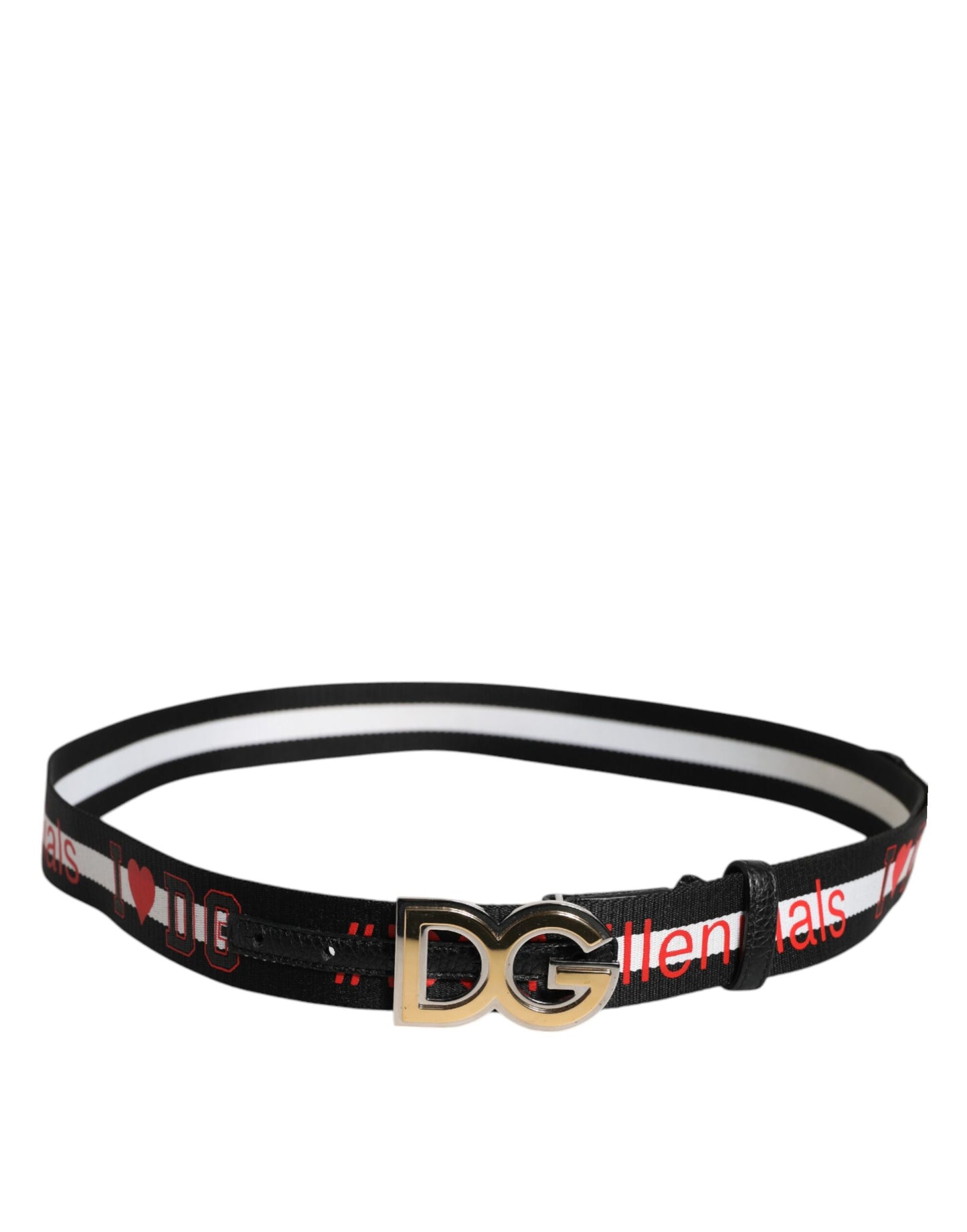 Dolce & Gabbana Black White Printed Metal Logo Buckle Belt