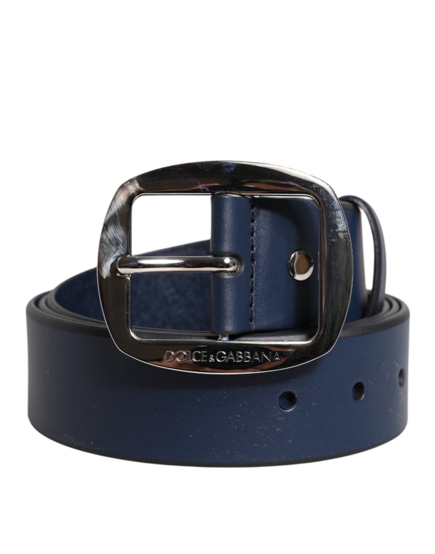 Dolce & Gabbana Blue Calf Leather Classic Metal Buckle Belt