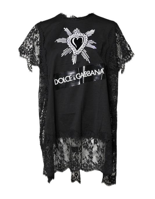Dolce &amp; Gabbana Haut ras du cou en dentelle noire transparente Sacré-Cœur