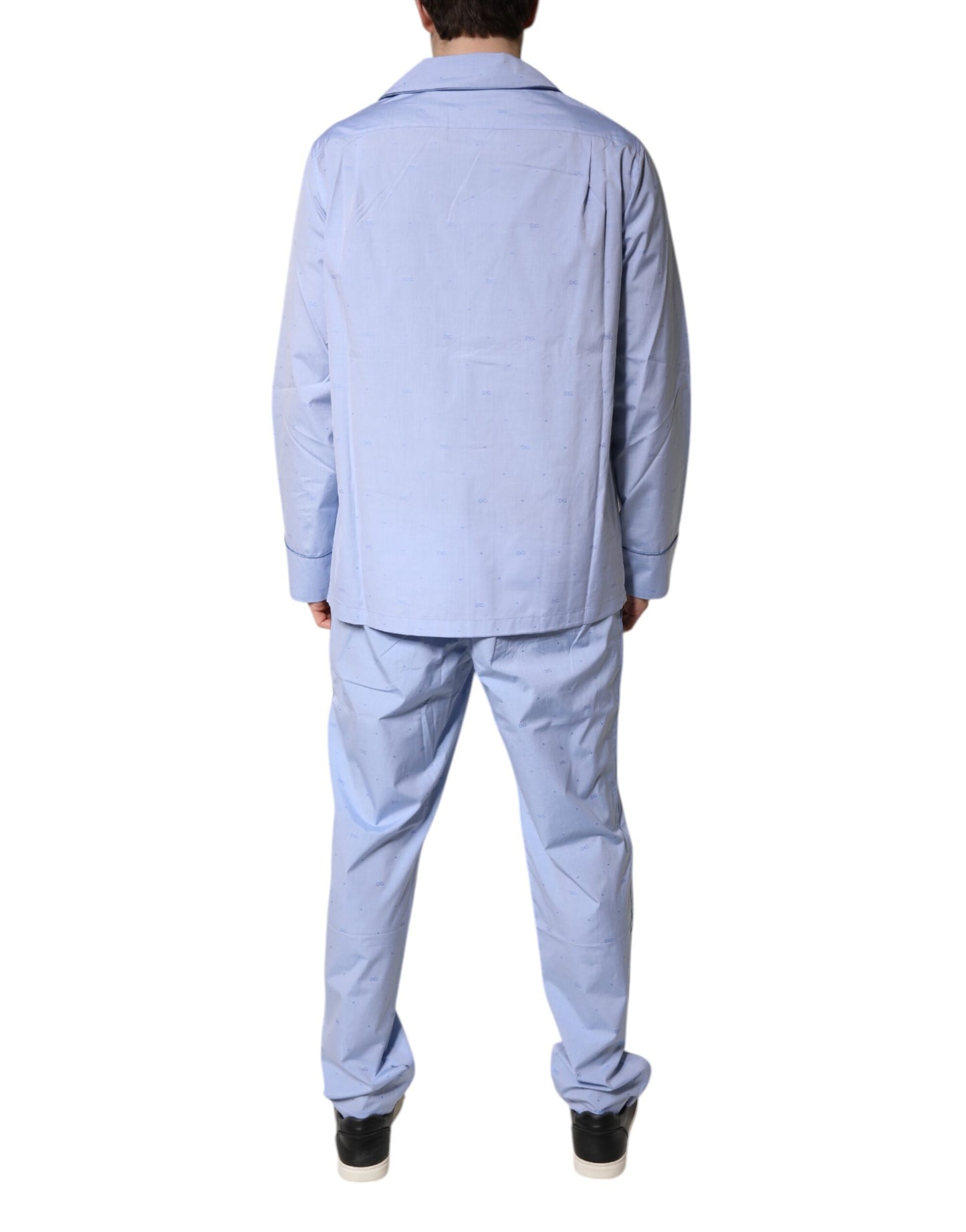 Dolce & Gabbana Light Blue DG Logo Cotton Men Pajama Set Sleepwear