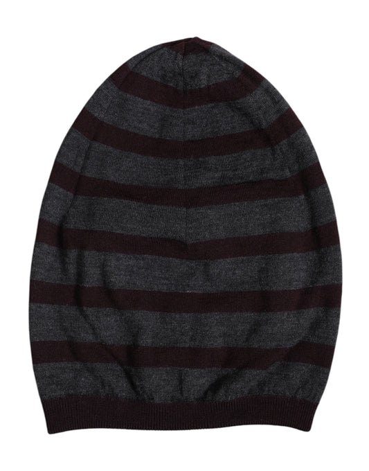 Dolce & Gabbana Gray Striped Wool Knitted Winter Beanie Hat