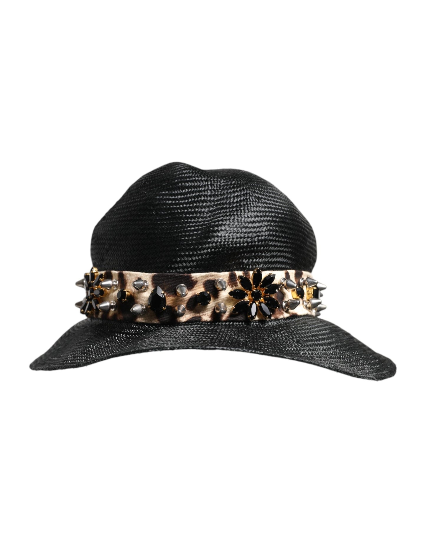 Chapeau à large bord en paille noire orné de cristaux Dolce &amp; Gabbana
