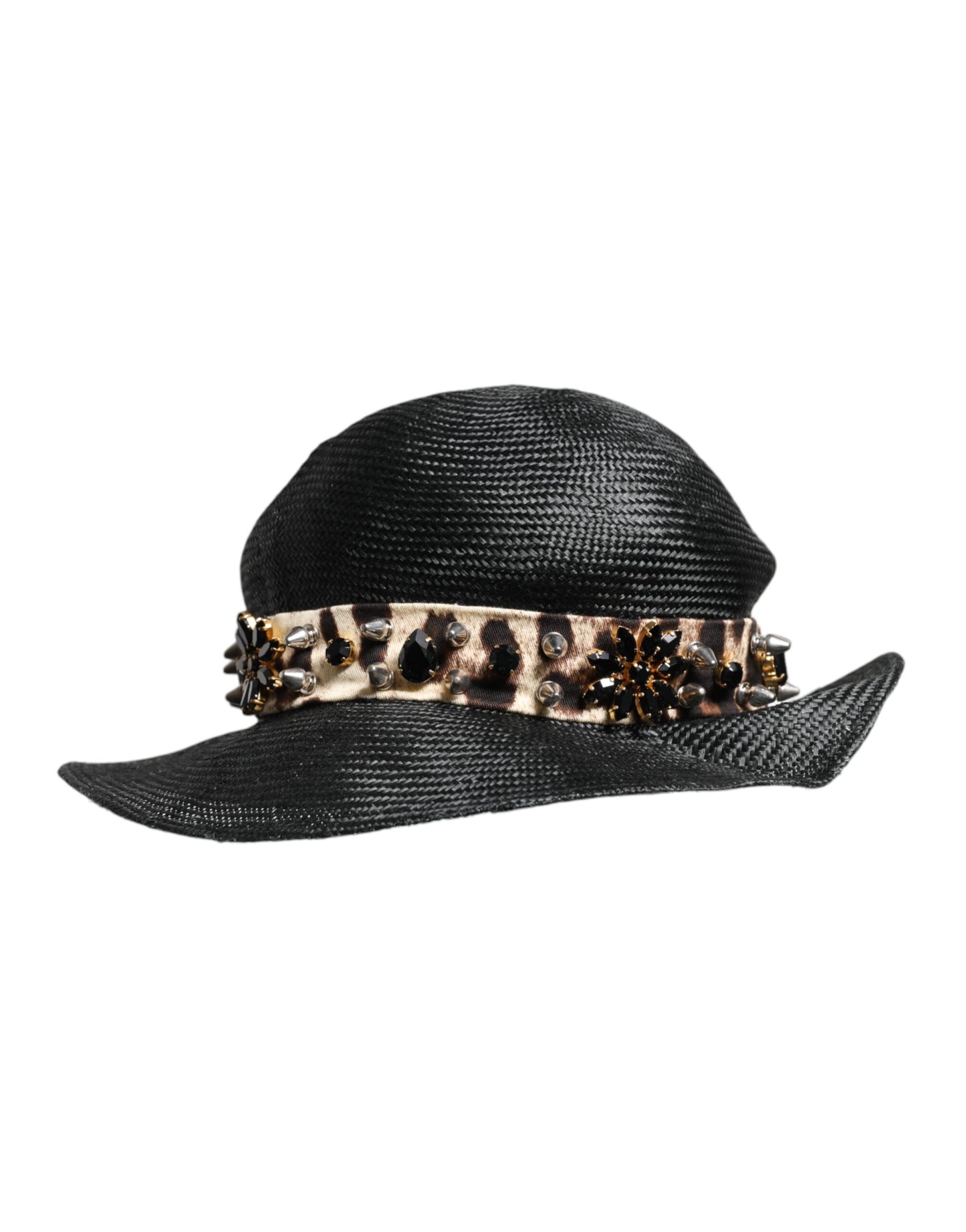 Chapeau à large bord en paille noire orné de cristaux Dolce &amp; Gabbana