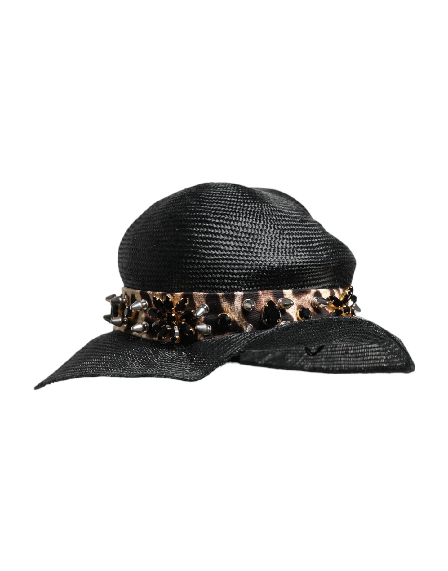 Chapeau à large bord en paille noire orné de cristaux Dolce &amp; Gabbana