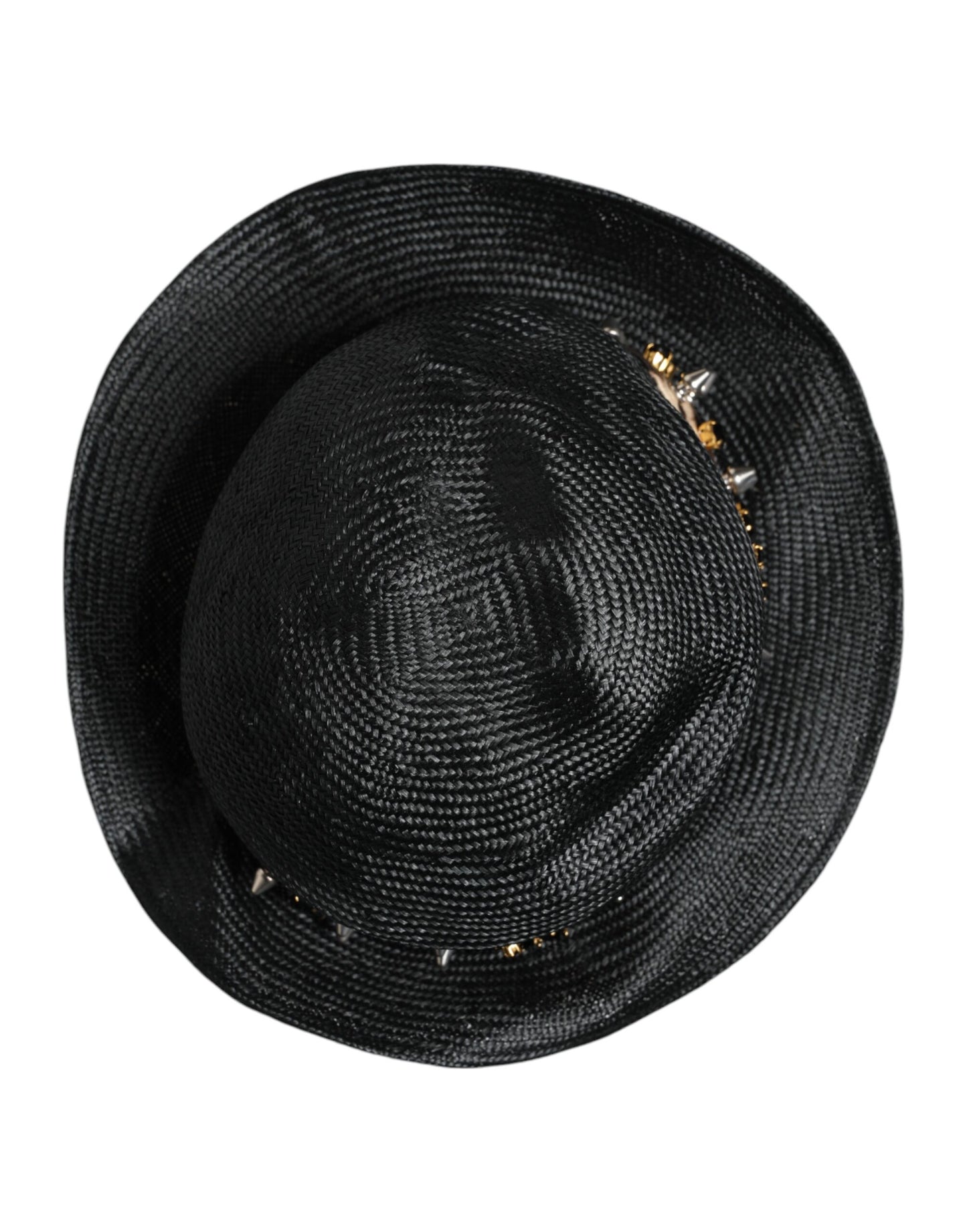 Chapeau à large bord en paille noire orné de cristaux Dolce &amp; Gabbana