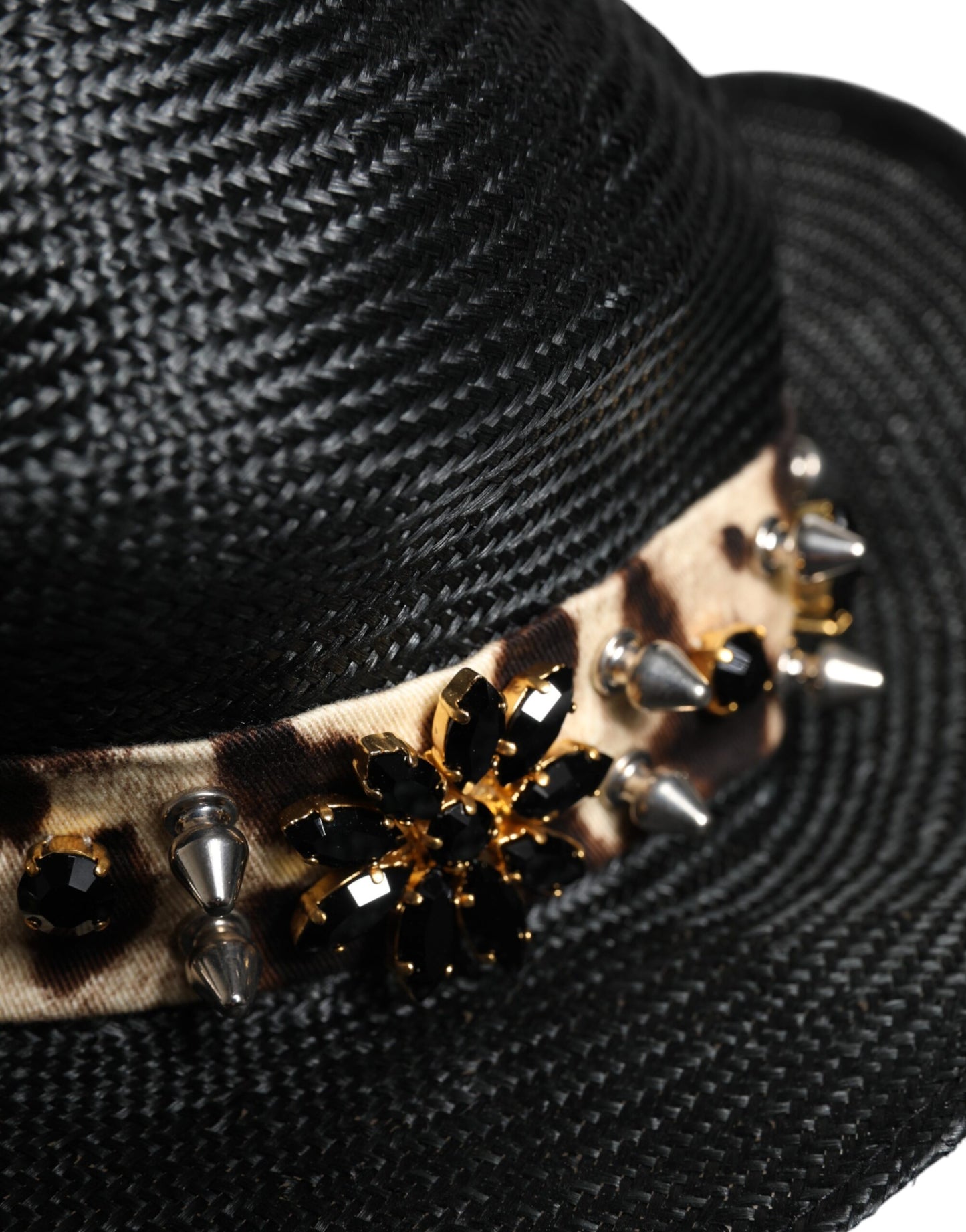 Chapeau à large bord en paille noire orné de cristaux Dolce &amp; Gabbana
