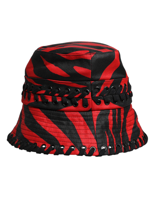 Chapeau seau à large bord en polyester à rayures noires et rouges Dolce &amp; Gabbana