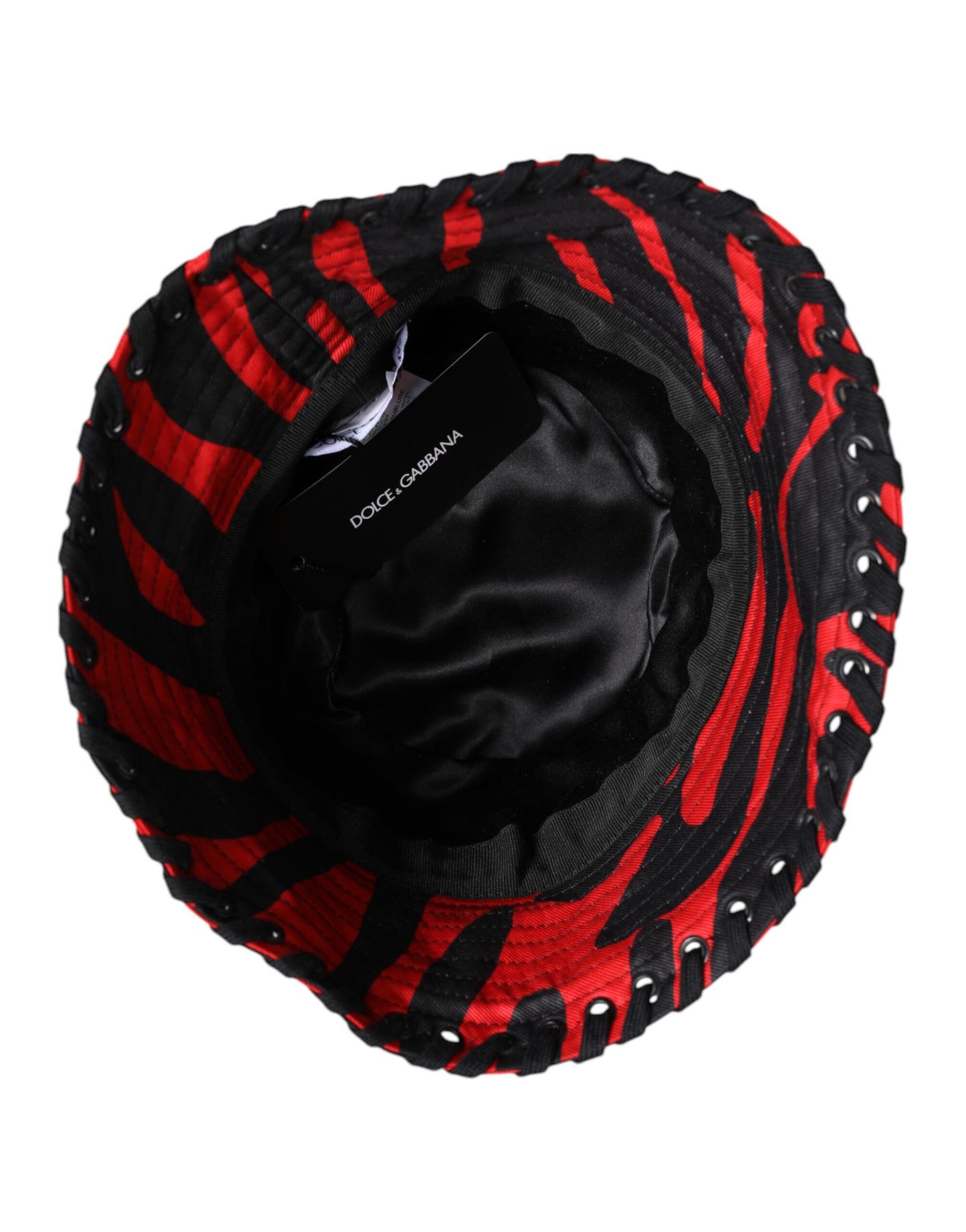 Chapeau seau à large bord en polyester à rayures noires et rouges Dolce &amp; Gabbana