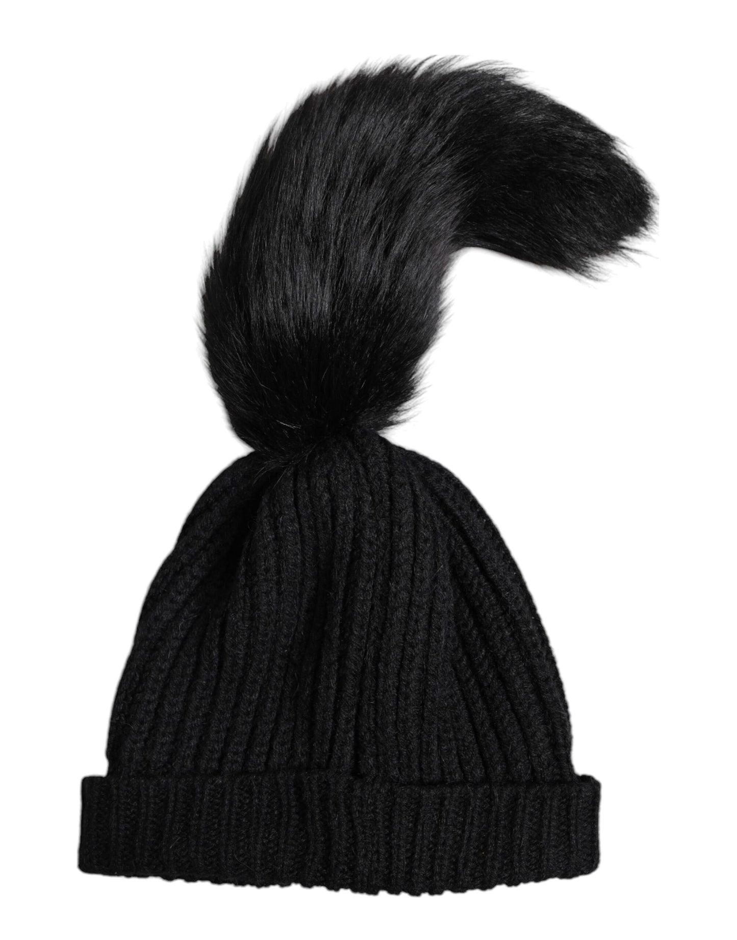 Bonnet d'hiver en fourrure tricotée acrylique noire Dolce &amp; Gabbana