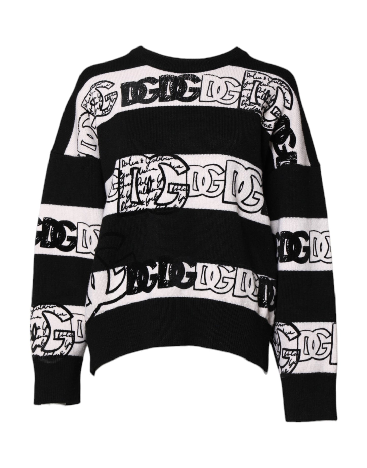 Pull en laine imprimé logo noir et blanc Dolce &amp; Gabbana