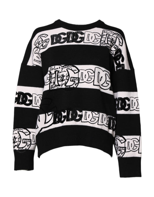 Pull en laine imprimé logo noir et blanc Dolce &amp; Gabbana