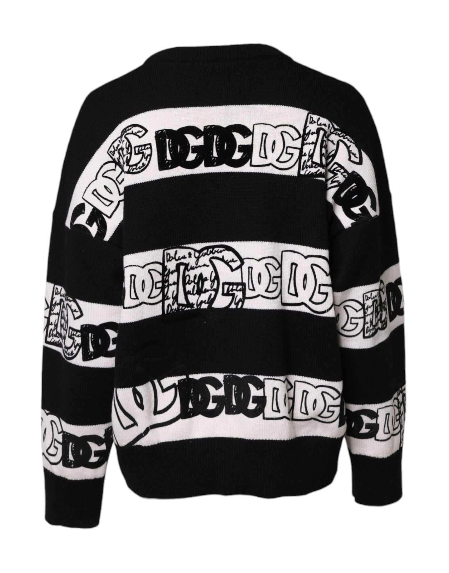 Pull en laine imprimé logo noir et blanc Dolce &amp; Gabbana