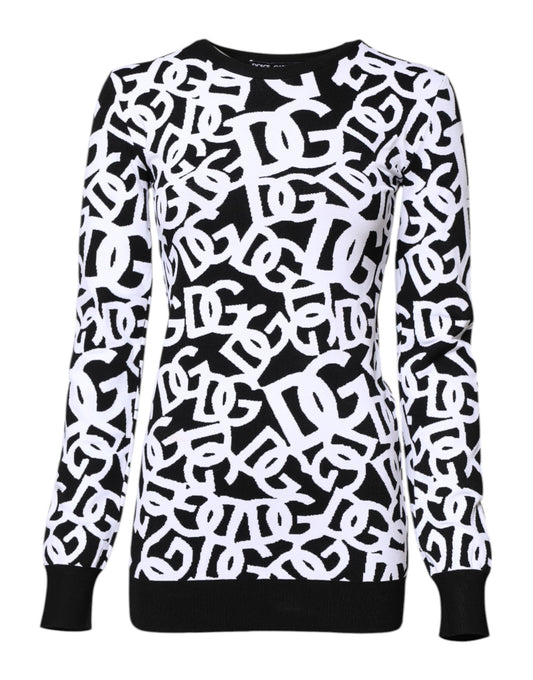 Pull Dolce &amp; Gabbana noir et blanc avec logo imprimé pour femme