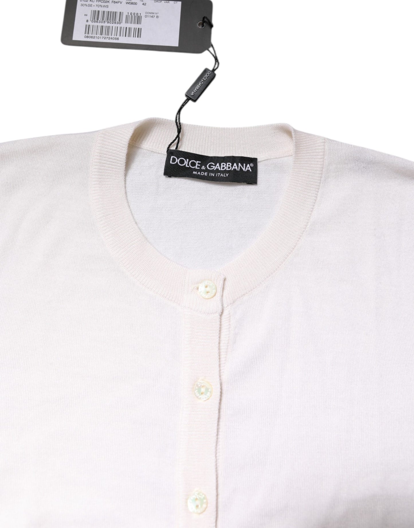Dolce &amp; Gabbana – Strickjacke aus weißem Kaschmir mit Rundhalsausschnitt