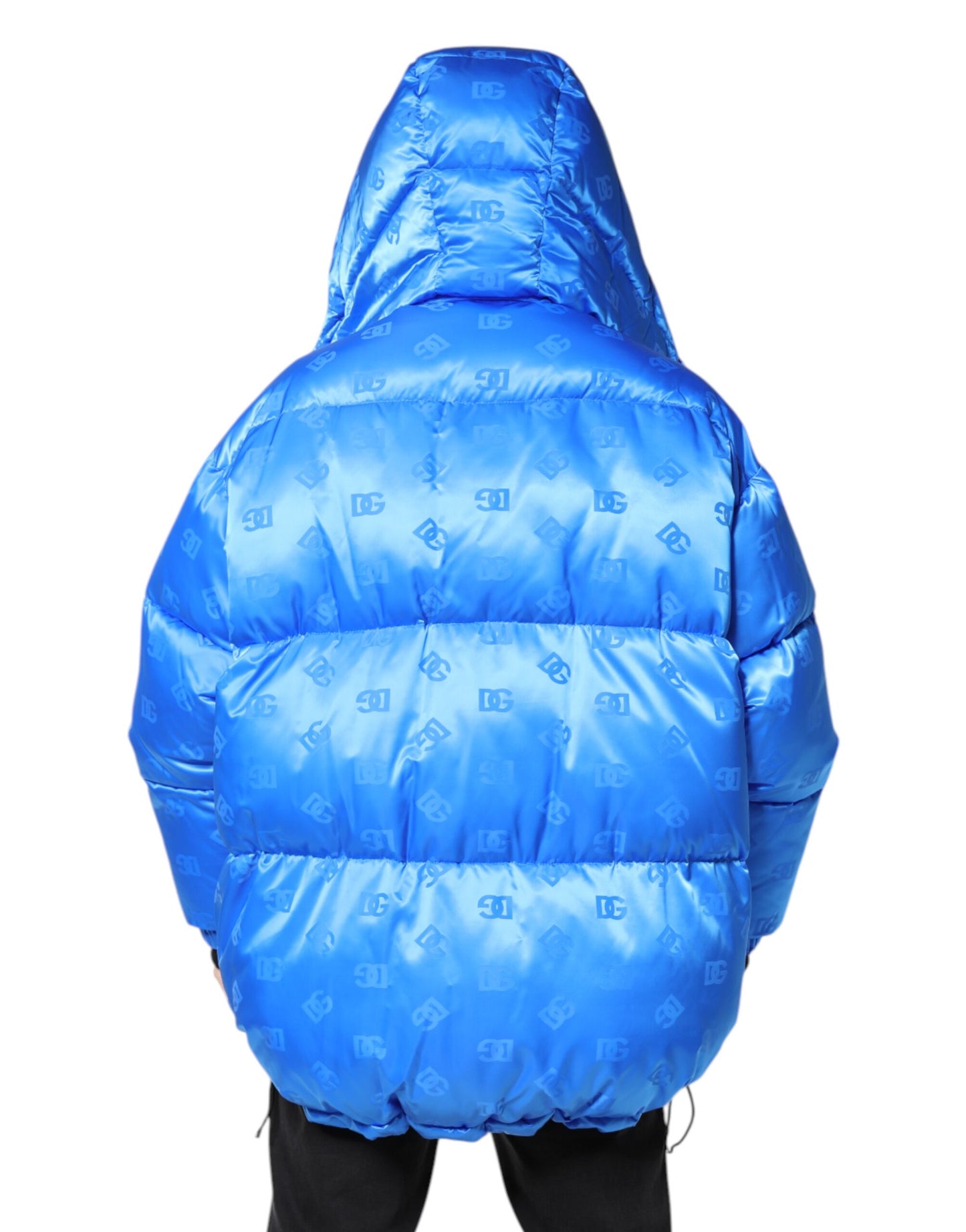 Dolce & Gabbana Blue Logo Full Zip Hooded Quilted Jacket