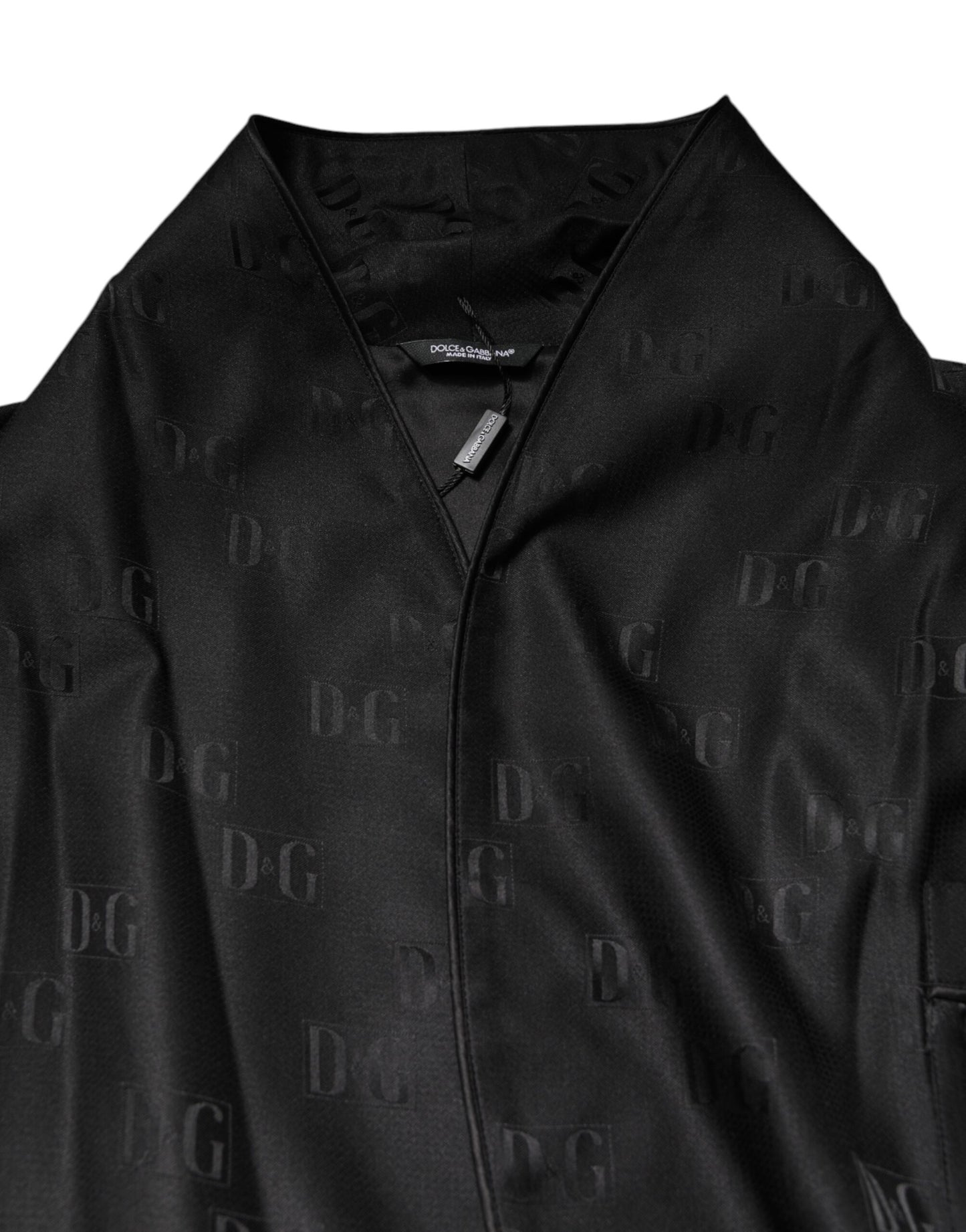 Dolce & Gabbana Black Silk DG Logo Men Wrap Robe Coat Jacket