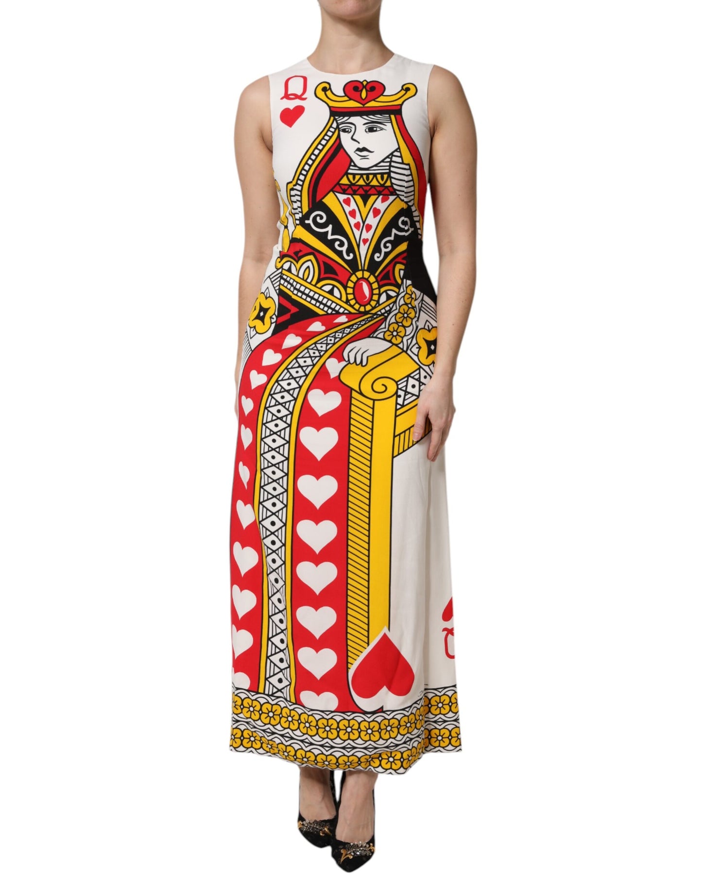 Dolce &amp; Gabbana Weißes, ärmelloses Maxikleid „Queen of Hearts“