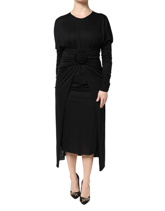 Robe fourreau mi-longue à manches longues en laine noire Dolce &amp; Gabbana