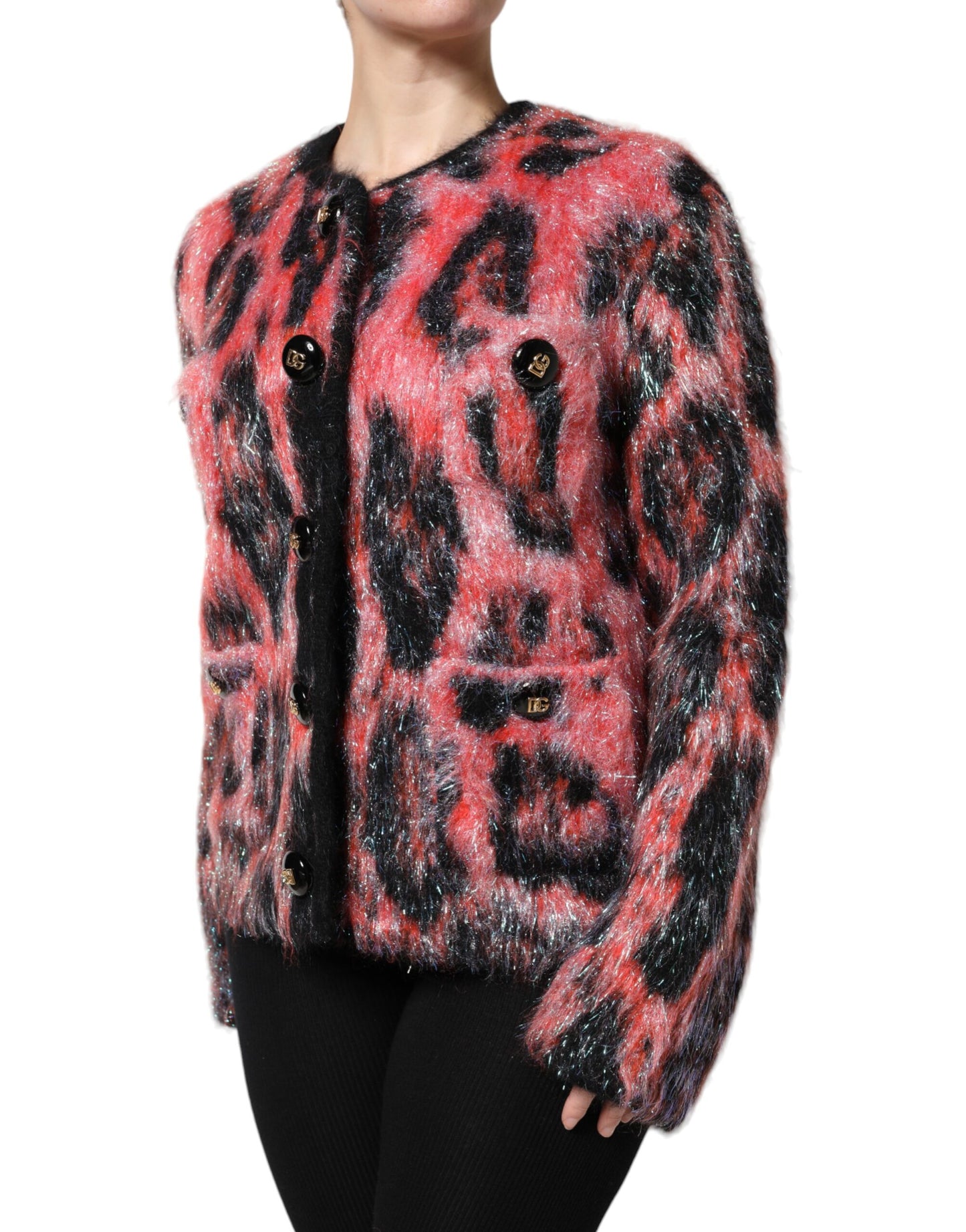 Pull cardigan boutonné en laine mohair rouge Dolce &amp; Gabbana