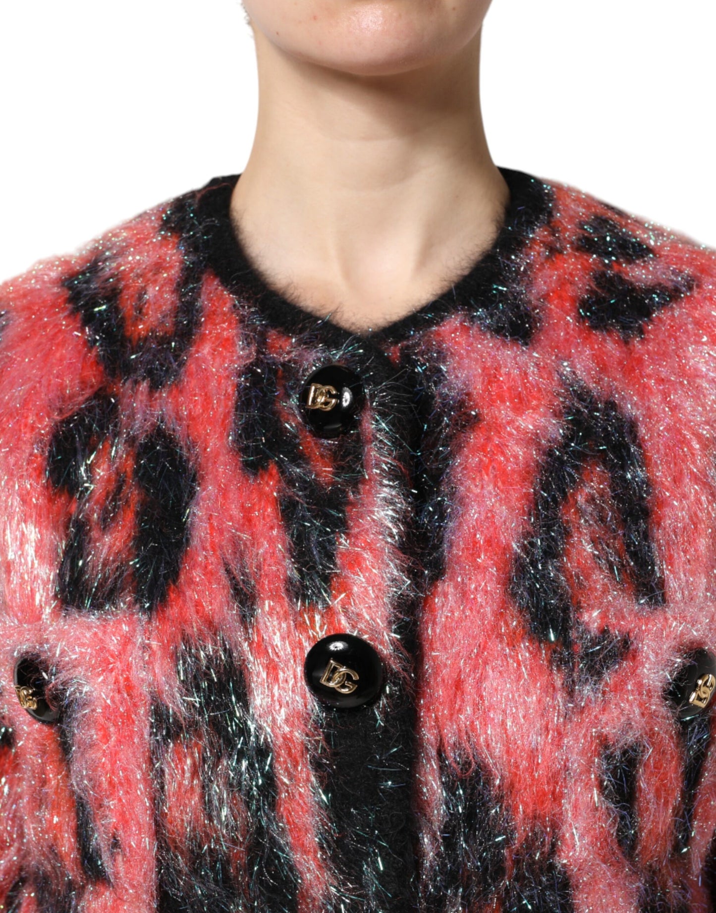 Pull cardigan boutonné en laine mohair rouge Dolce &amp; Gabbana