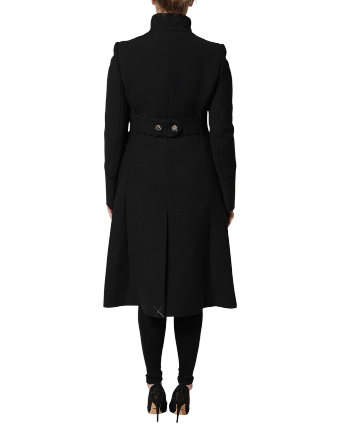 Trench-coat simple boutonnage en laine noire Dolce &amp; Gabbana