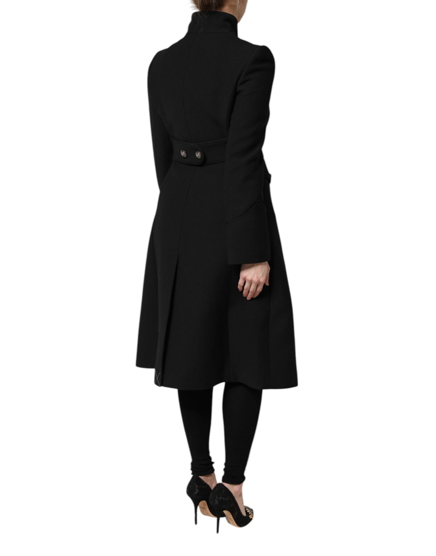 Trench-coat simple boutonnage en laine noire Dolce &amp; Gabbana