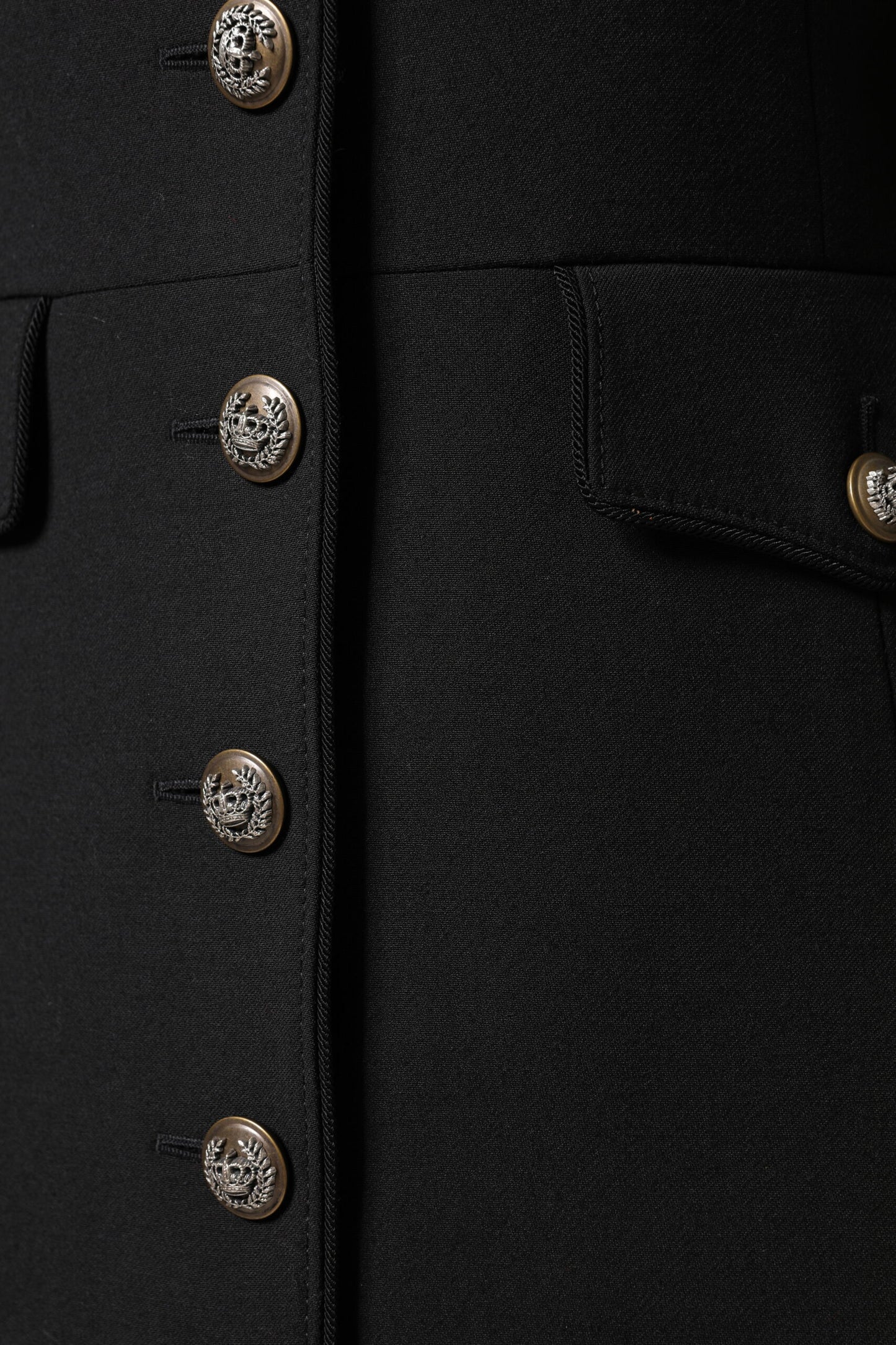 Trench-coat simple boutonnage en laine noire Dolce &amp; Gabbana
