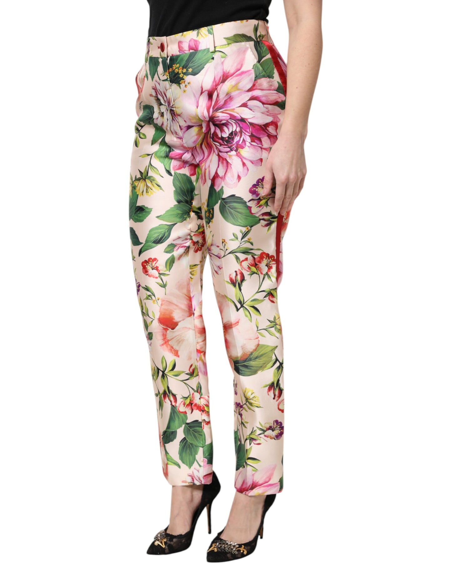 Pantalon droit taille haute à fleurs multicolores Dolce &amp; Gabbana